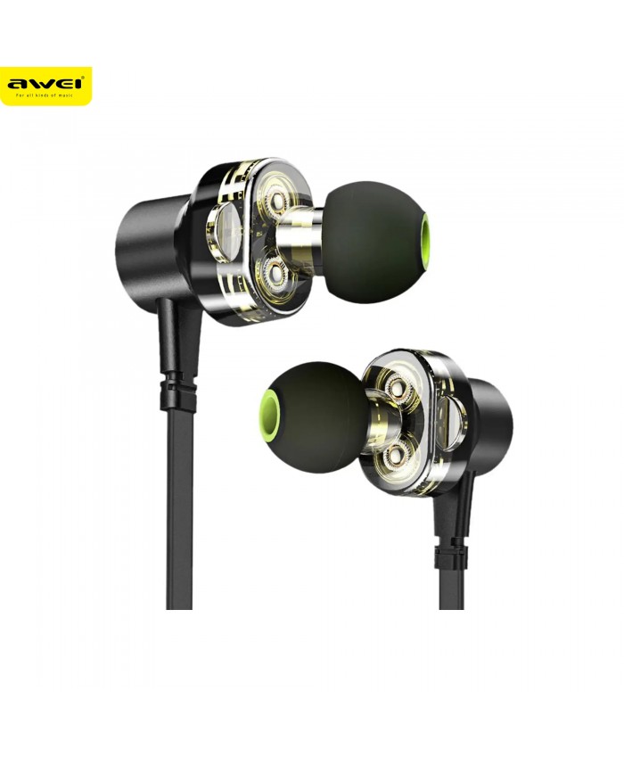 Awei Z1 Dual Driver Wired Control Magnetic Metal Earphone With Noise Cancelling & Microphone
